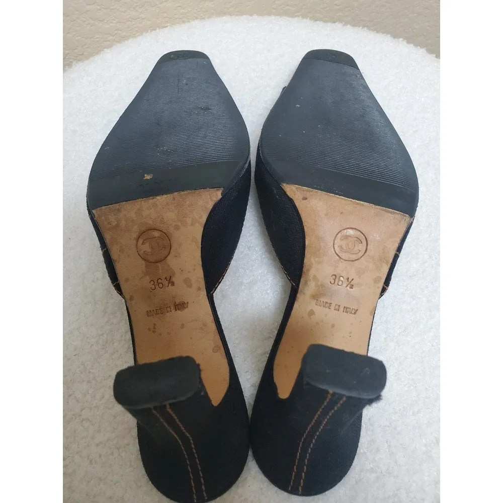 Vintage Y2K Chanel quilted mules, women's size 36.5, with Mademoiselle clasp.